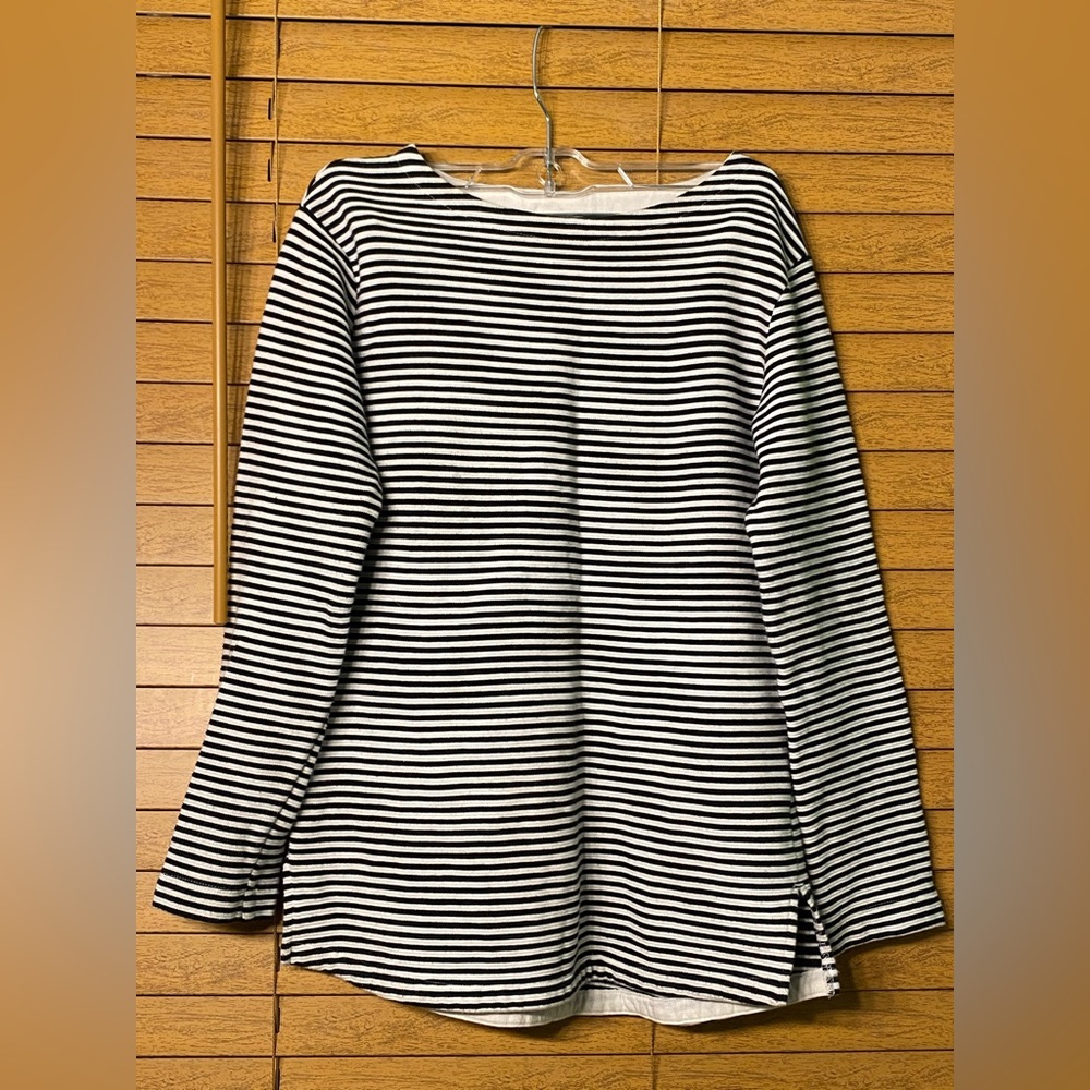 A New Day Women's White Navy Striped Boat Neck T-Shirt XS